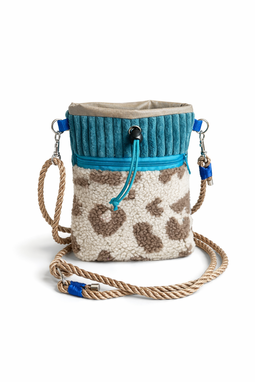 Sofortkauf | Futterbeutel zum Umhängen Teddy Leo beige mit petrolblau