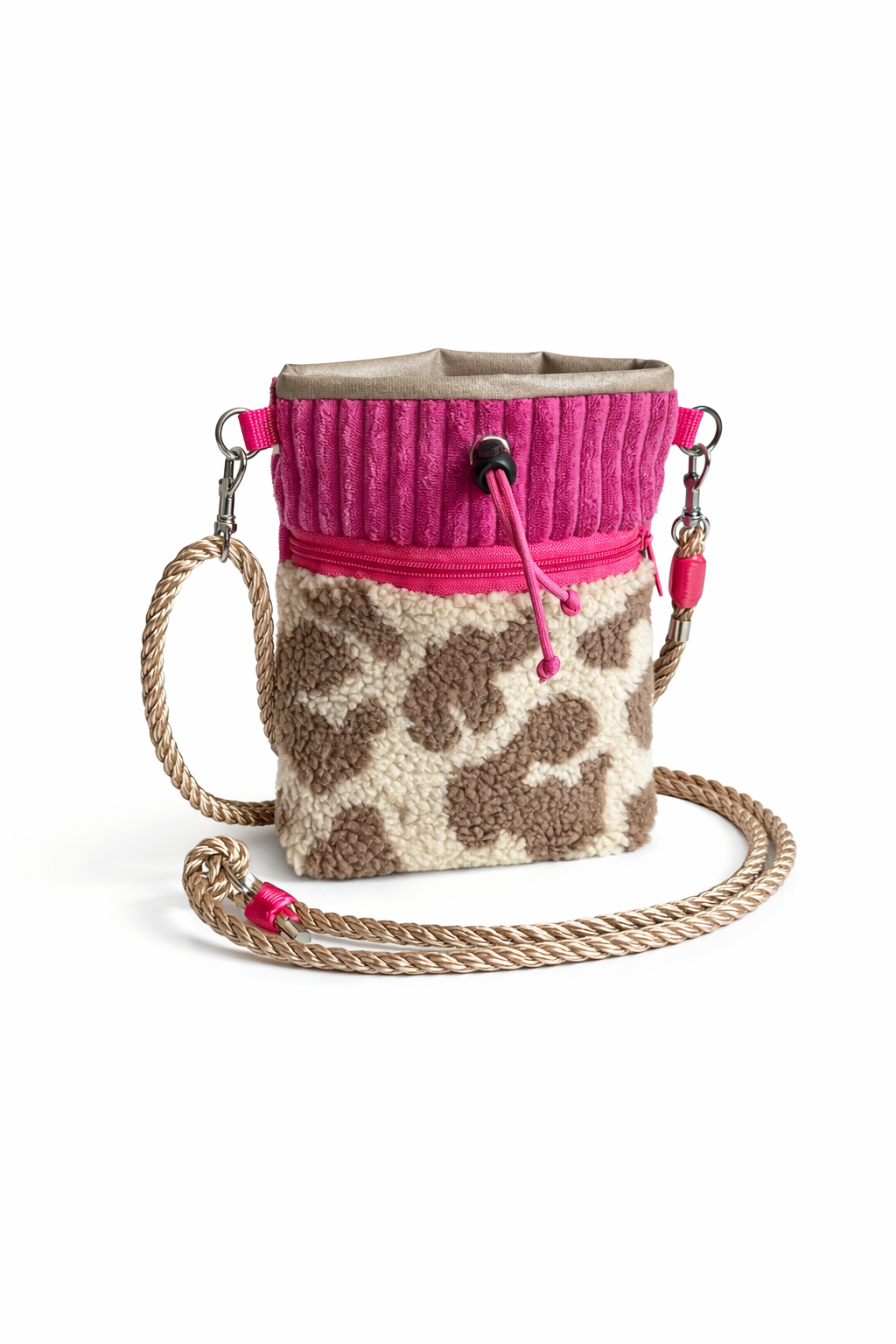 Sofortkauf | Futterbeutel zum Umhängen Teddy Leo beige mit pink