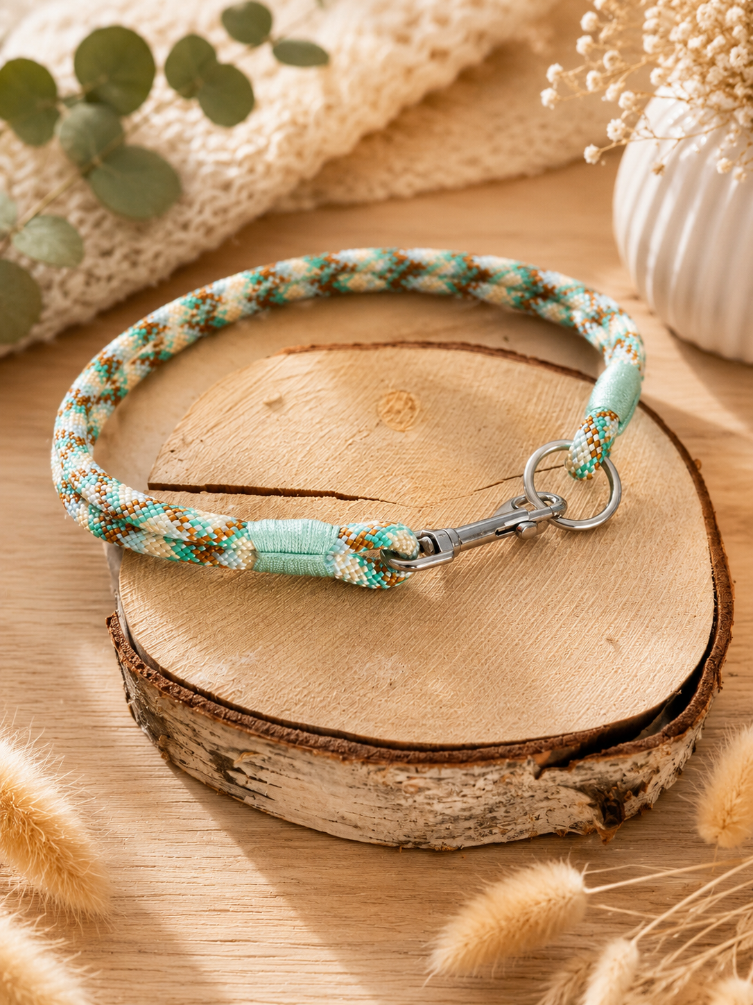 Halsband Mint / Braun, 8 mm