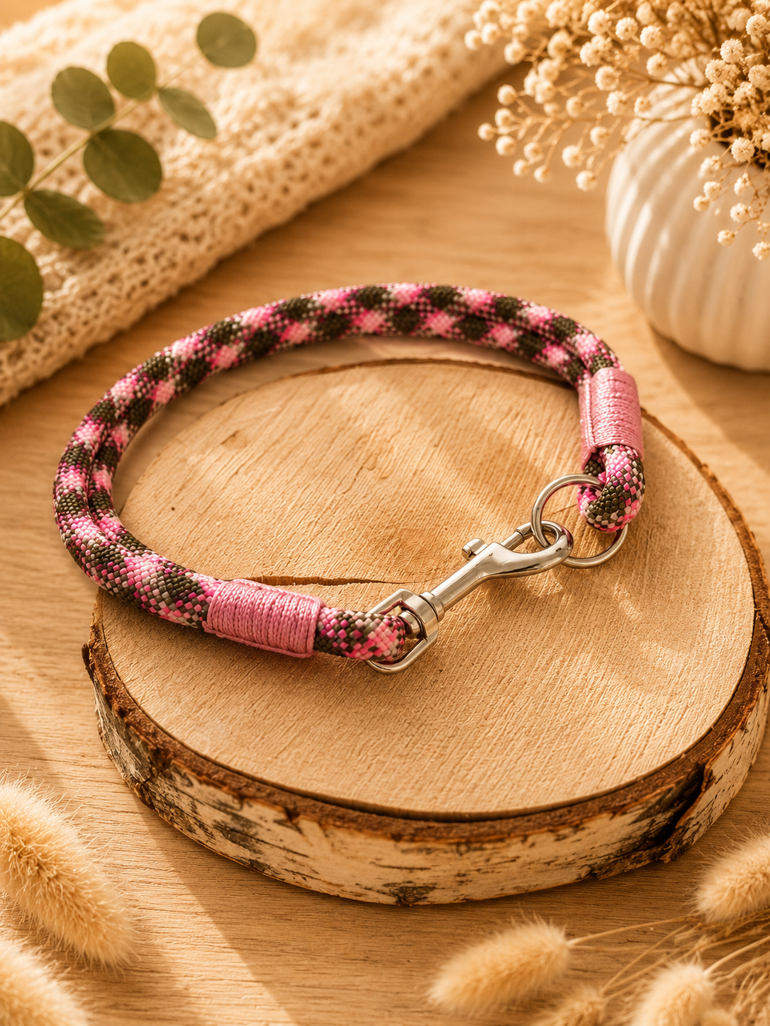 Halsband Rosa / Oliv, 8 mm