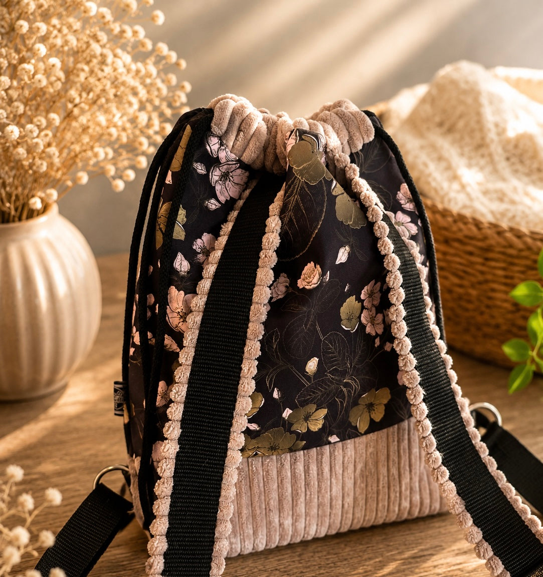 Sofortkauf || Gassirucksack Blüten schwarz mit altrosa