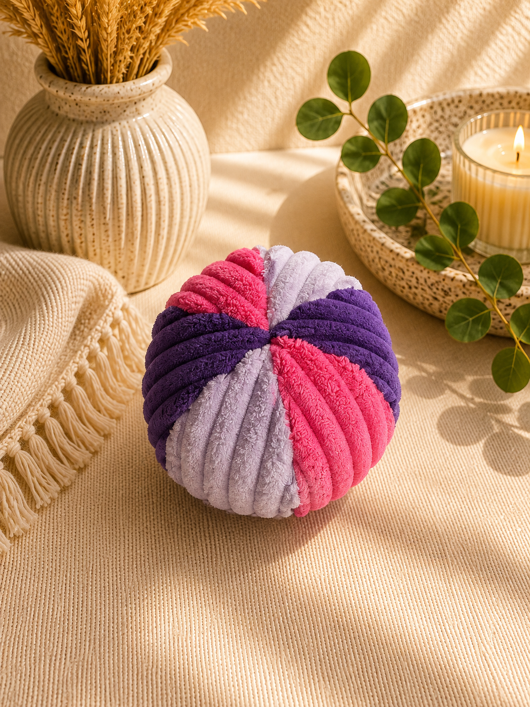 kleiner Ball aus Cord lila / flieder / pink