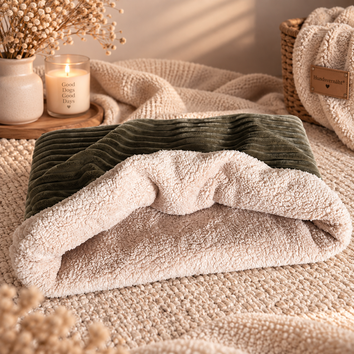 Kuschelsack oliv mit beige 60 x 80 cm