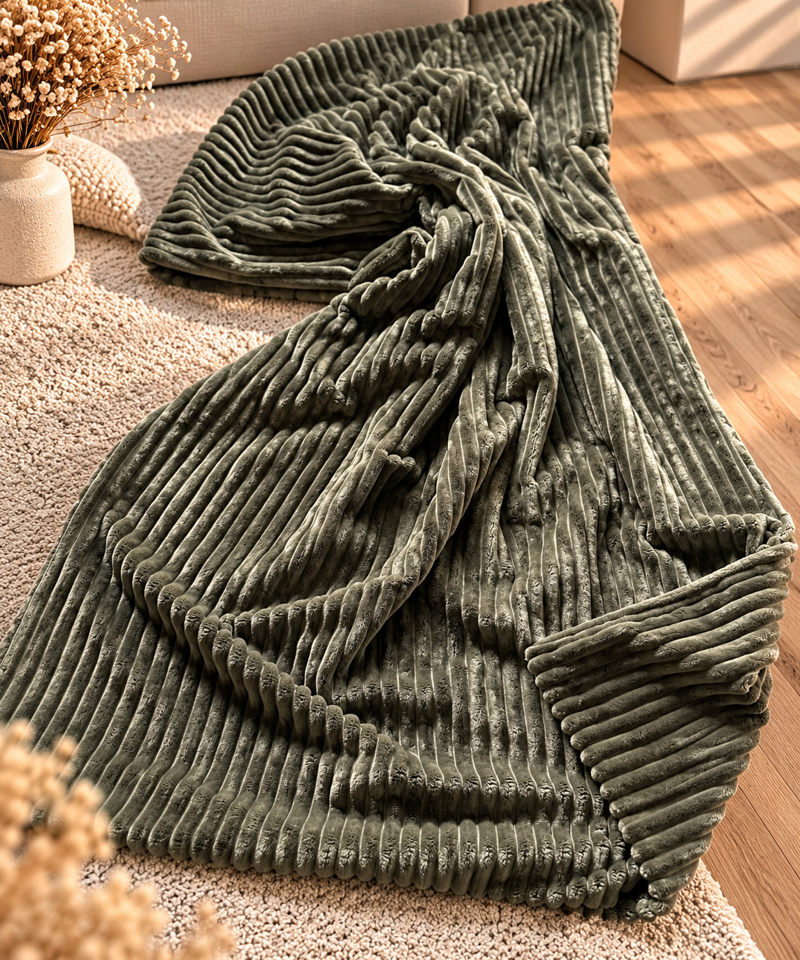 Sofortkauf | XXL Kuscheldecke Wellnessfleece oliv