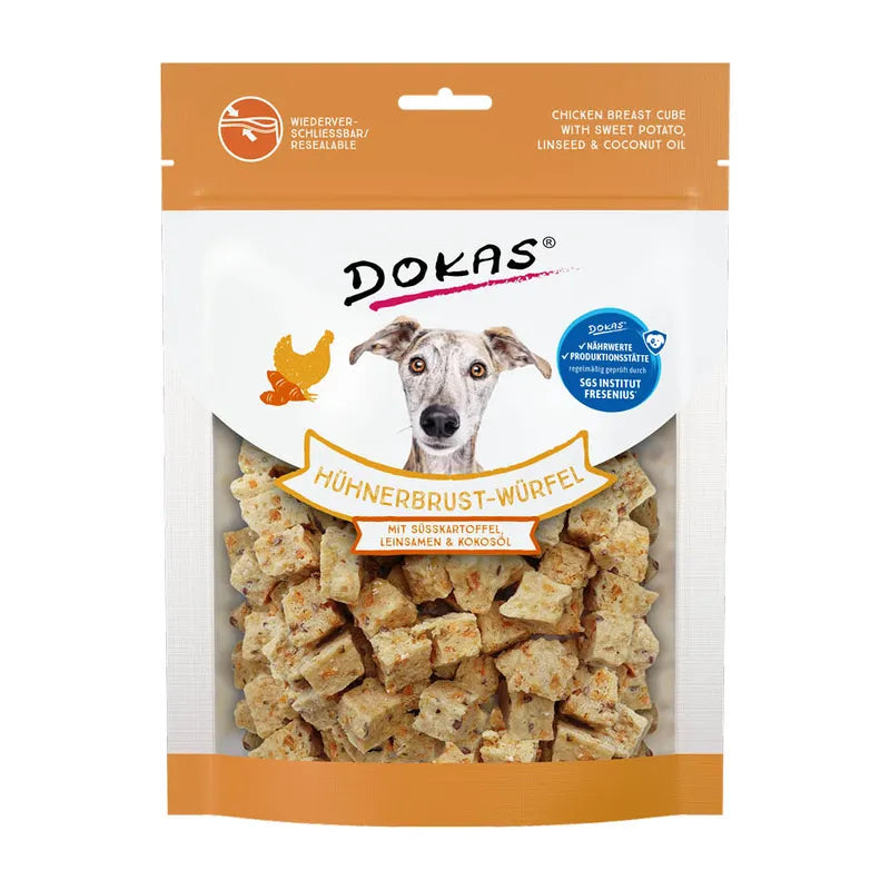 DOKAS Hühnerbrust - Würfel mit Süßkartoffel, Leinsamen & Kokosöl, 150 g