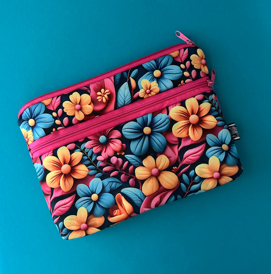 Sofortkauf | Leistungskartentasche Blumen gelb / blau / pink