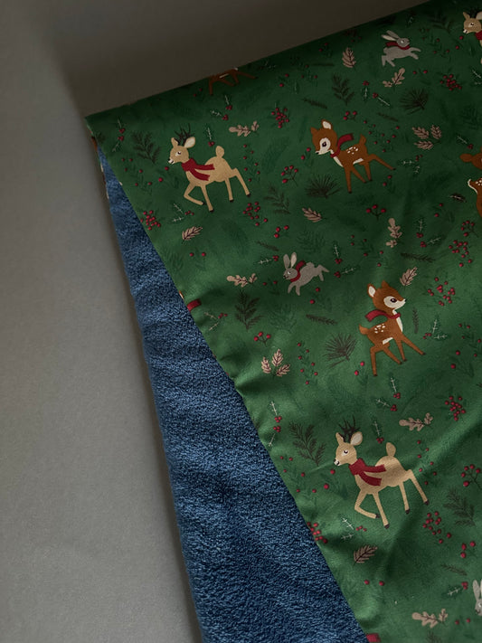 Sofortkauf: Weihnachtsdecke Rehe mit blau 70 x 100 cm
