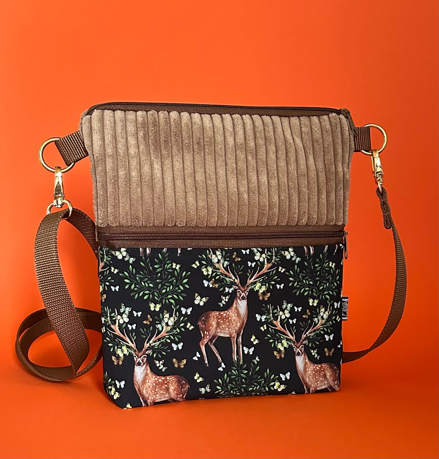 Sofortkauf | große Gassitasche Hirsch im Wald (goldene Beschläge)