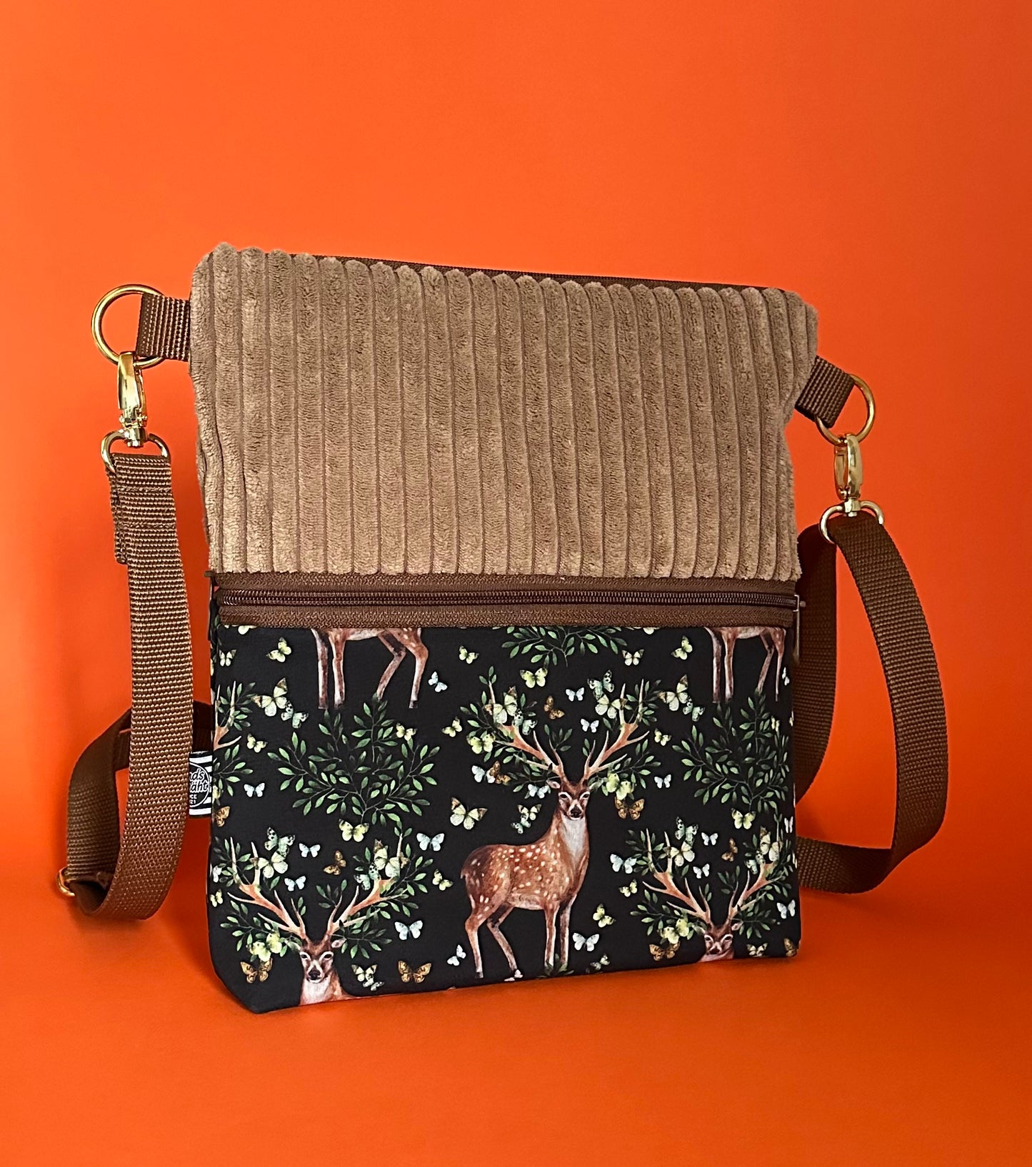 Sofortkauf | große Gassitasche Hirsch im Wald (goldene Beschläge)