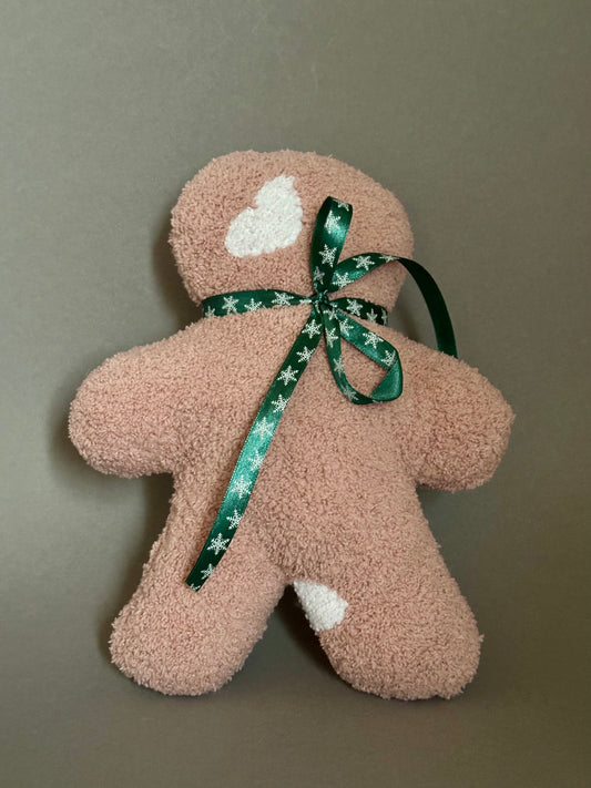 Sofortkauf | Lebkuchenmann Teddy rosa mit Herzen (grüne Schleife)