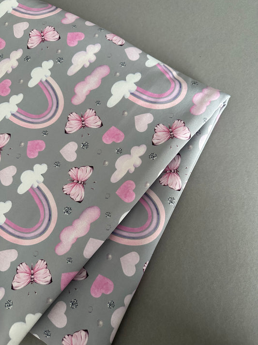 Outlet: Softshelldecke Schmetterlinge & Regenbogen grau 50 x 70 cm (komplett Softshell)