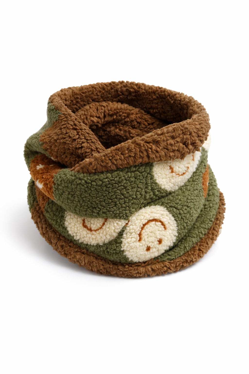Sofortkauf | Loopschal Teddystoff Smiley Oliv