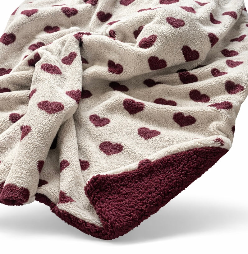 Sofortkauf | XXL Kuscheldecke Teddystoff Herzchen Beere