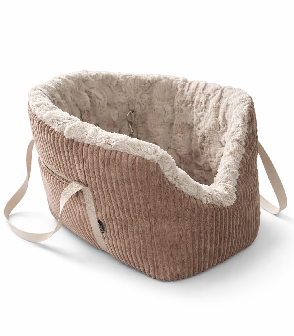 Sofortkauf | Hundetasche Cord braun mit Fellimitat beige