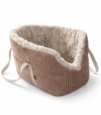 Sofortkauf | Hundetasche Cord braun mit Fellimitat beige