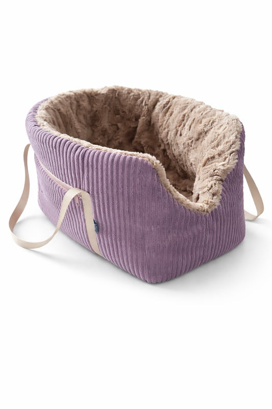 Sofortkauf | Hundetasche Cord mauve mit Fellimitat hellbraun