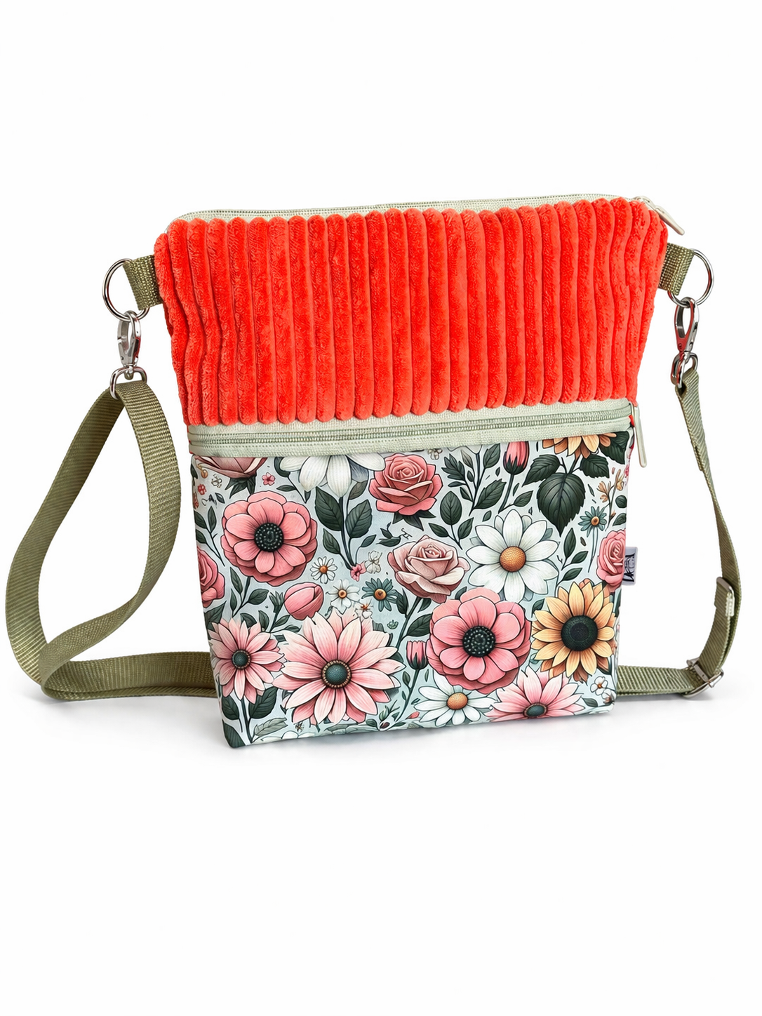 Sofortkauf | große Gassitasche Wiesenblumen mit Cord orange