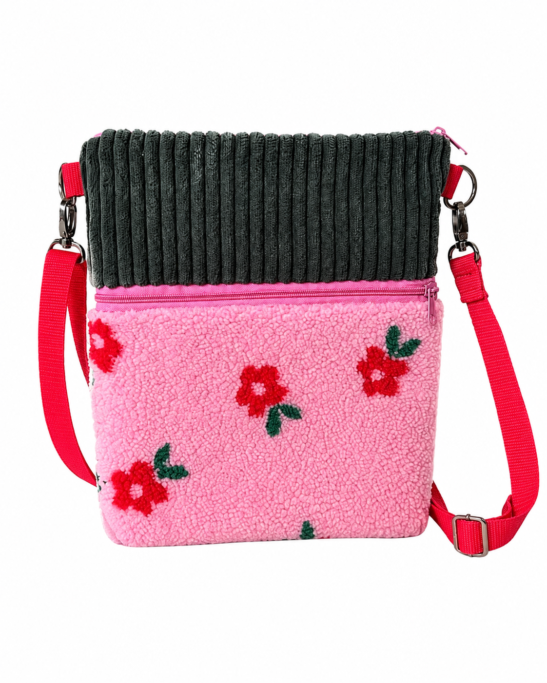 Sofortkauf | große Gassitasche Teddy Blümchen pink (innen & Gurt rot)