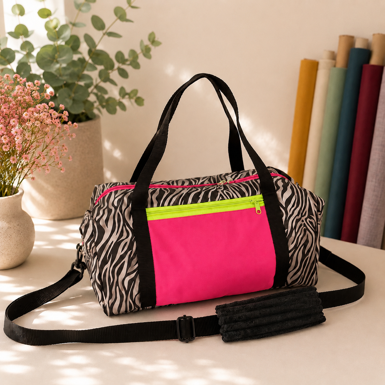 Sofortkauf | kleine Reisetasche Zebra neon pink / neon gelb