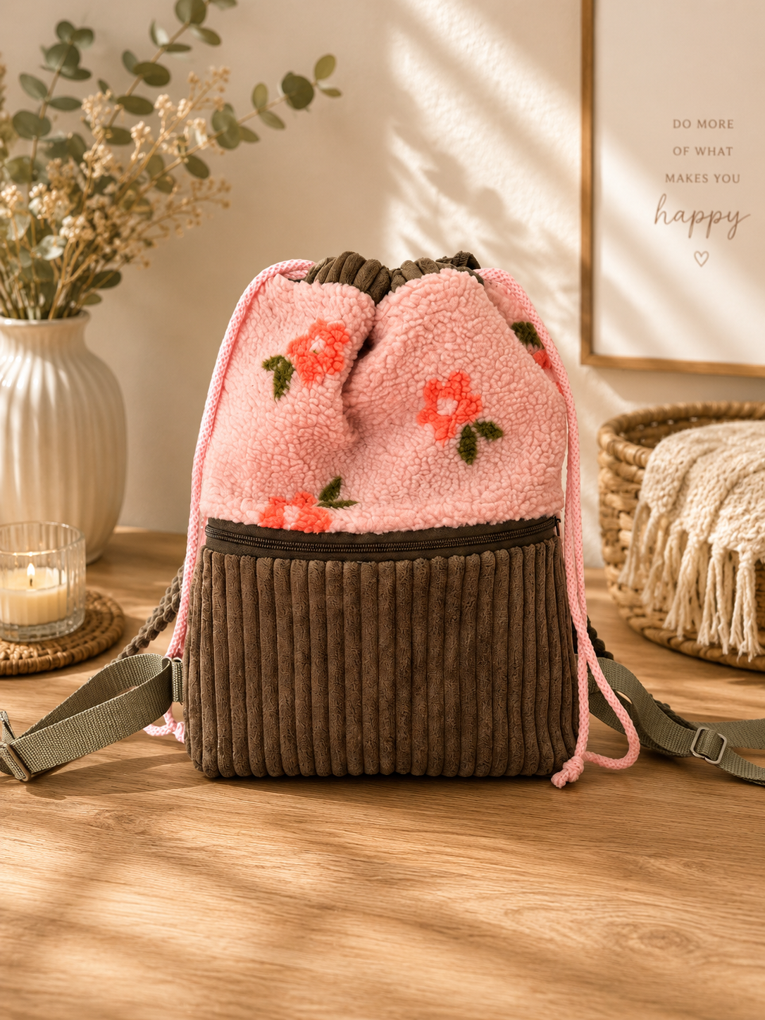 Sofortkauf || Gassirucksack Blümchen hellrosa mit oliv