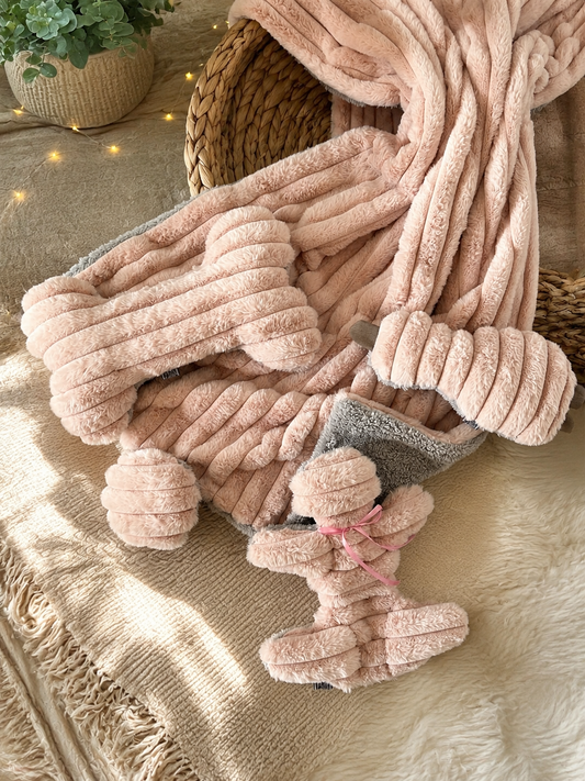 Kuschelkollektion aus Wellnessfleece rosa mit grau