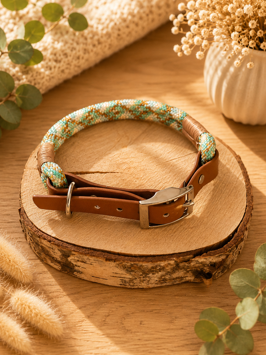 verstellbares Halsband Mint / Braun, 8 mm