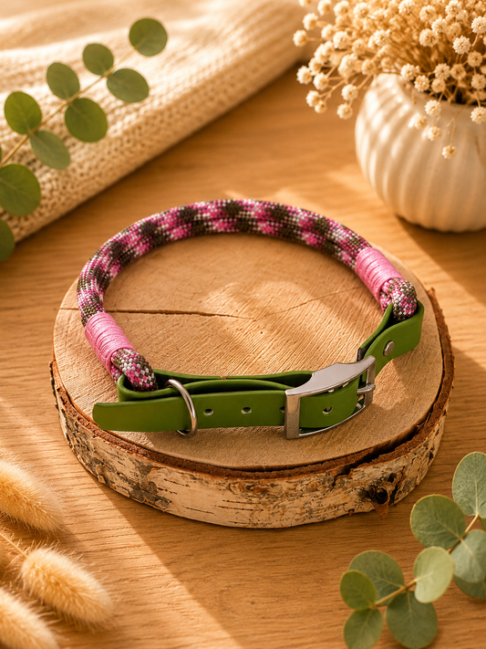 verstellbares Halsband Rosa / Oliv, 8 mm
