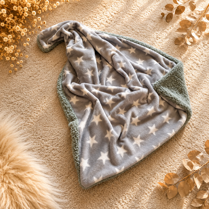 Kuschelkollektion Wellnessfleece Sterne grau / weiß mit mint