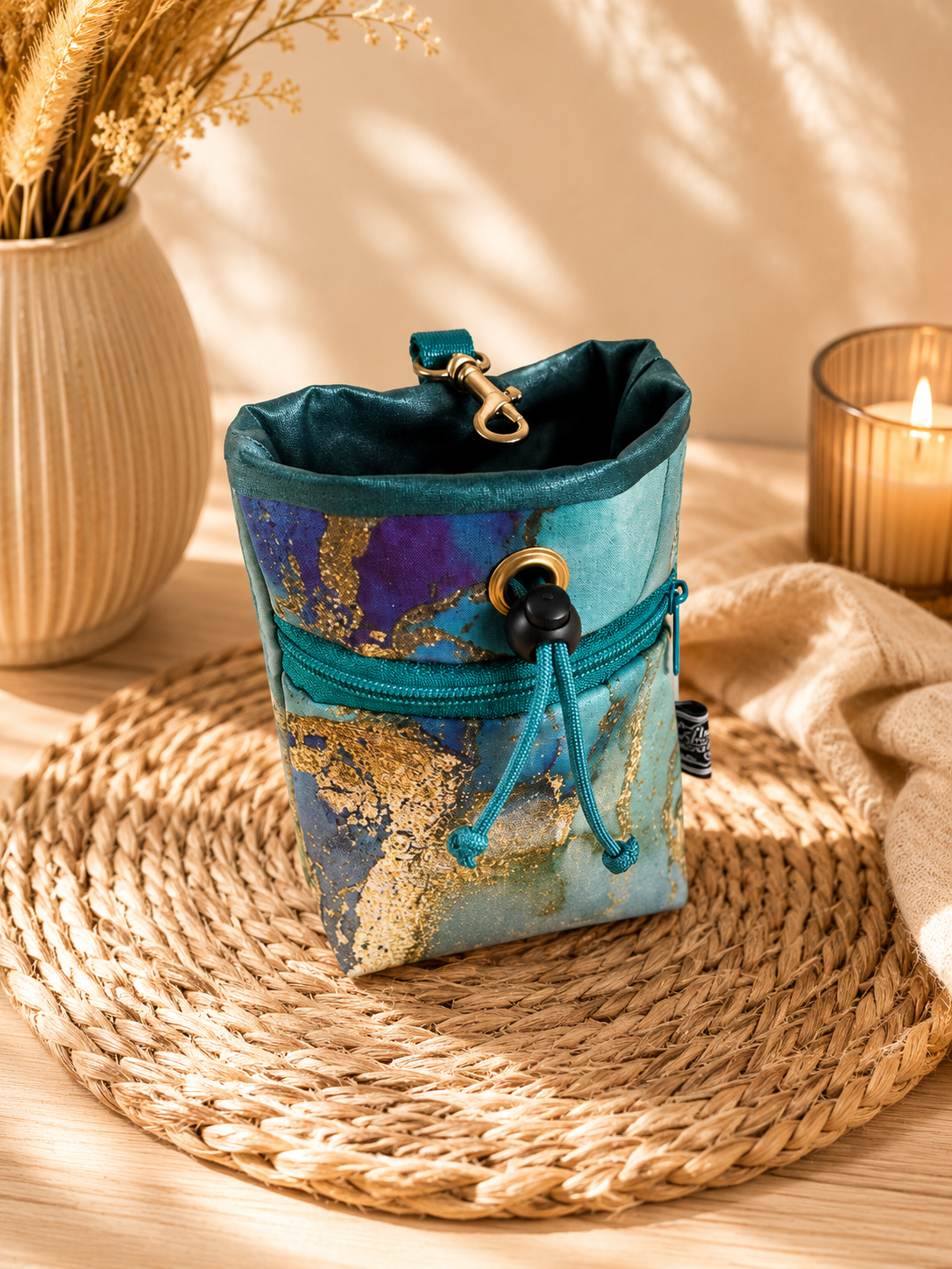 Sofortkauf | Futterbeutel mint / gold (goldener Karabiner)