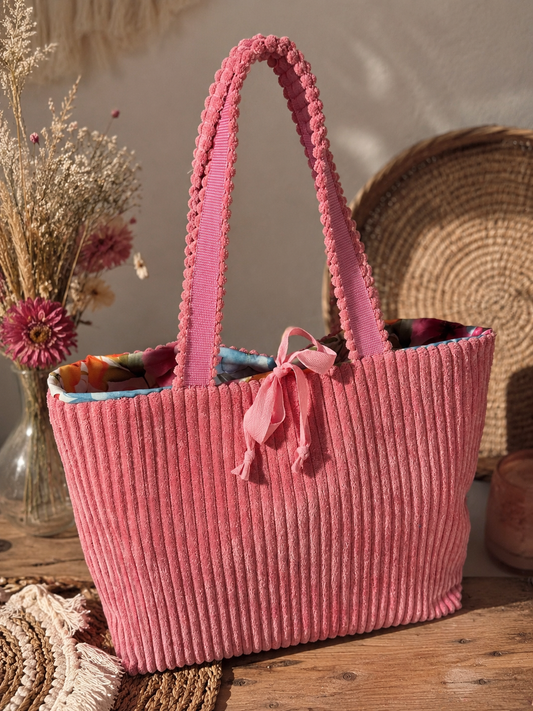 Sofortkauf || Shopper pink (innen: Blumen hell)