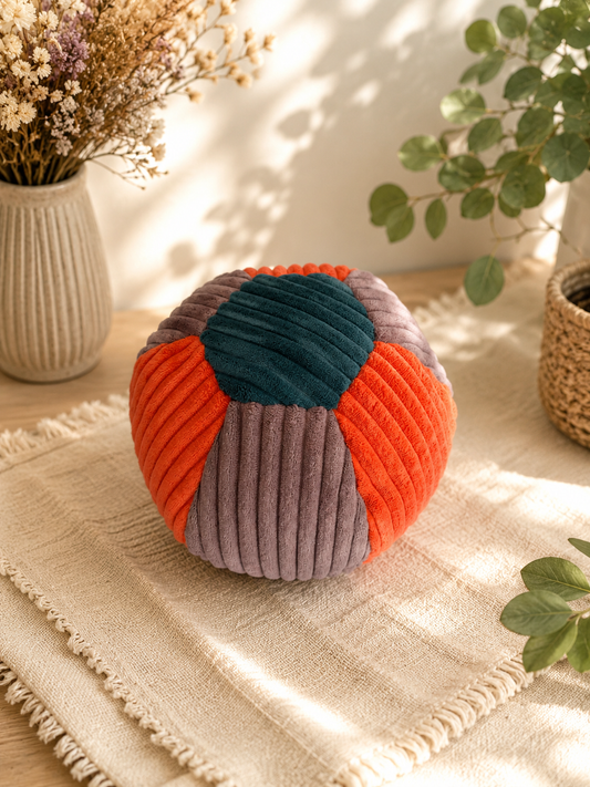 großer Ball aus Cord orange / altrosa / petrol