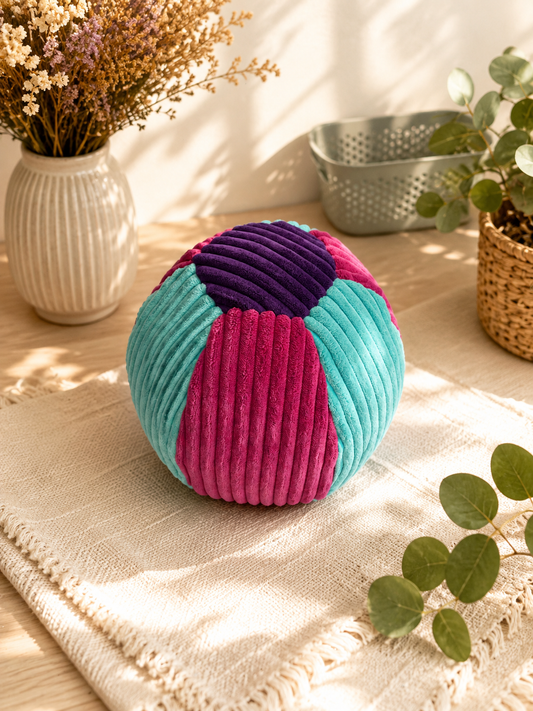 großer Ball aus Cord pink / türkis / lila