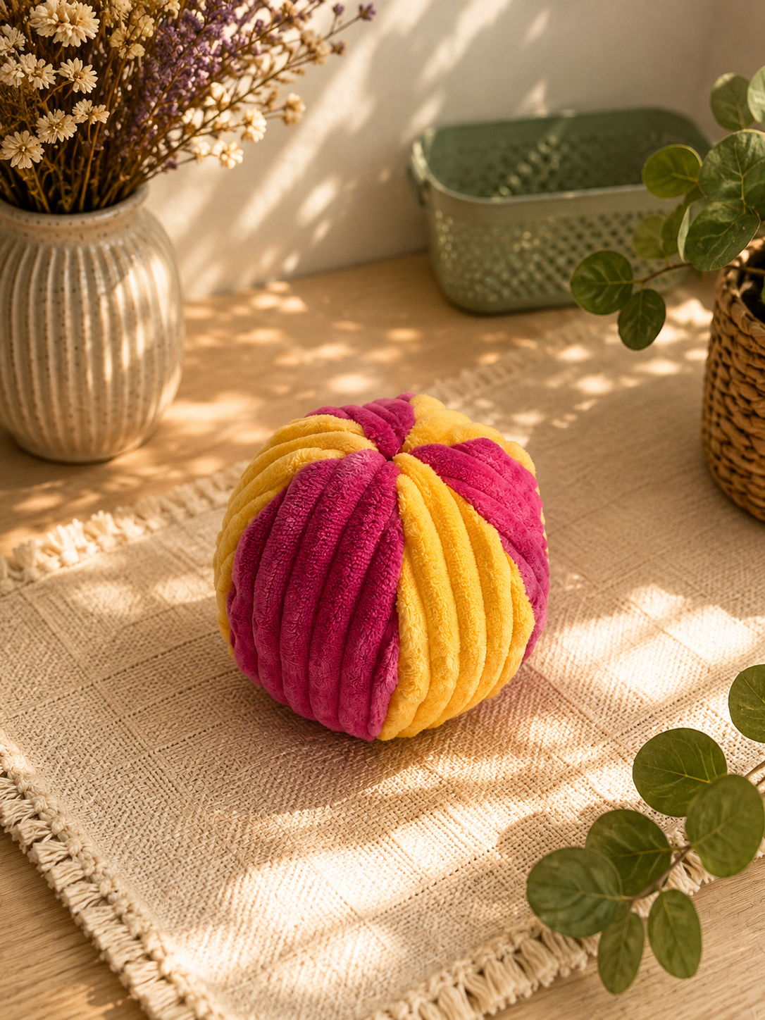 kleiner Ball aus Cord pink / gelb
