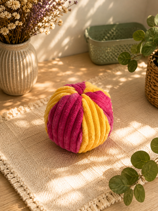 kleiner Ball aus Cord pink / gelb