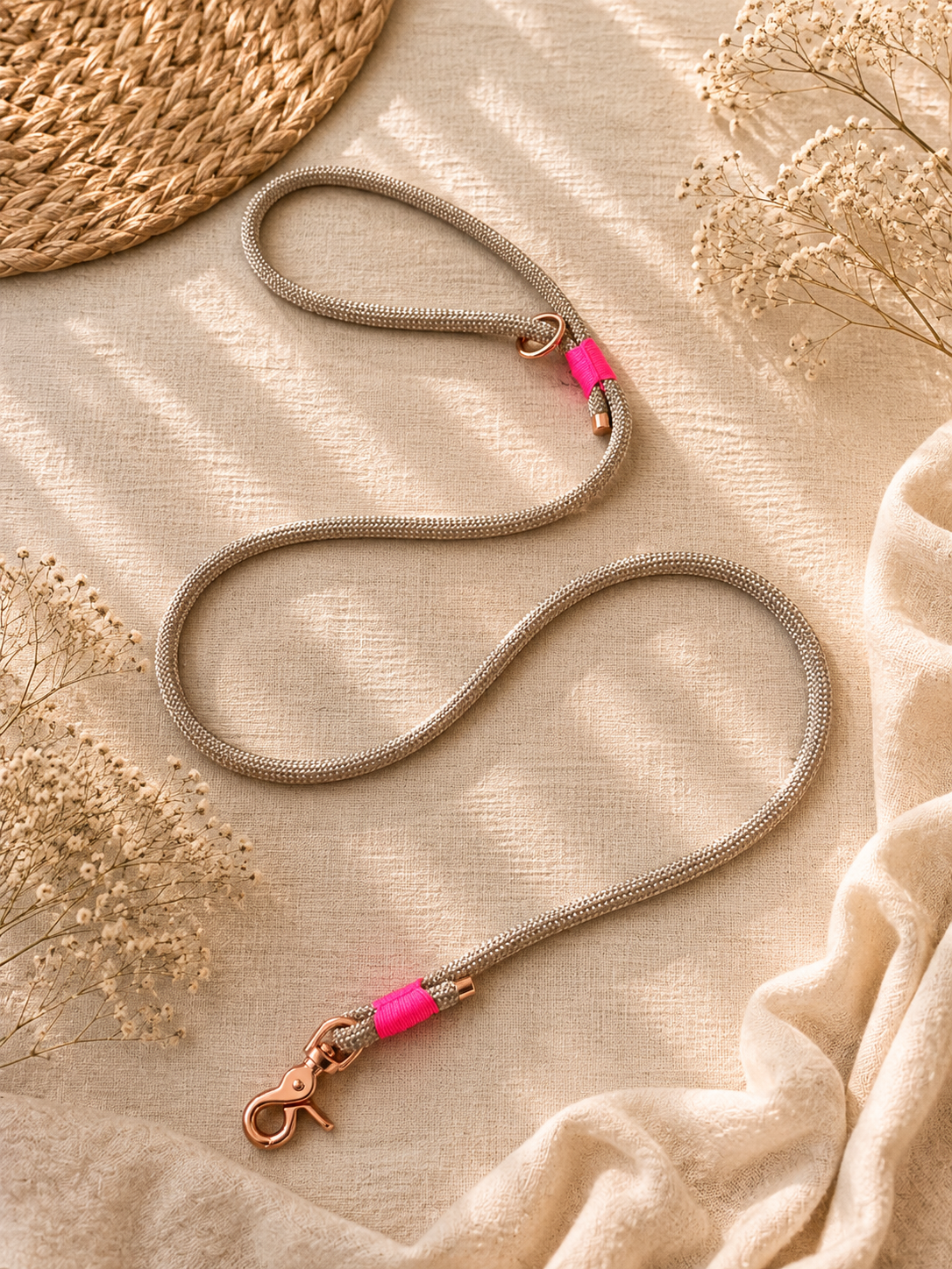 Sofortkauf || Tauleine Beige mit Neonpink - 130 cm, 8 mm