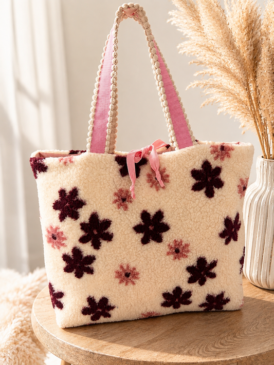 Sofortkauf || Shopper kleine Blüten beige (innen: rosa)
