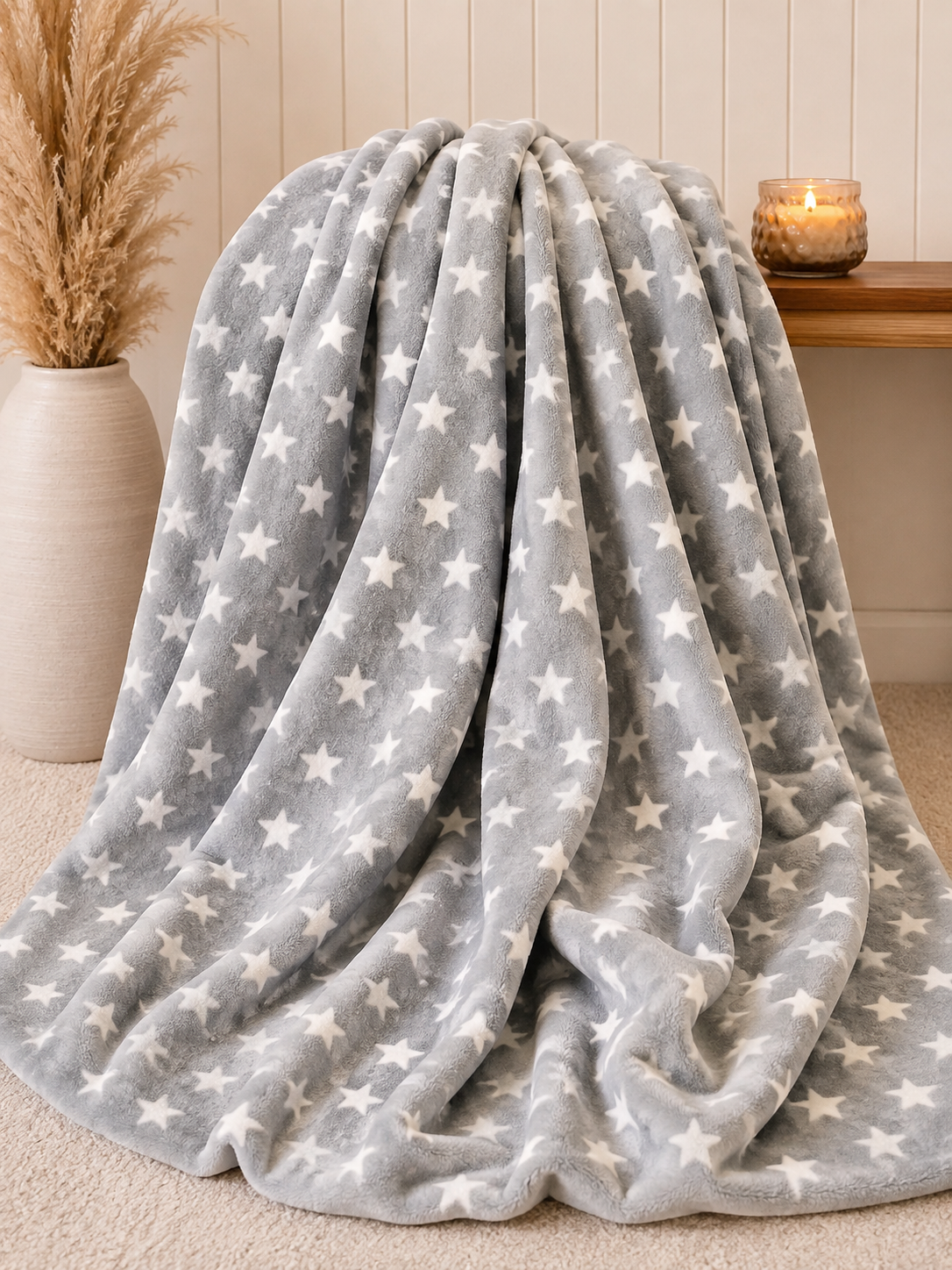 Sofortkauf | XXL Kuscheldecke Wellnessfleece Sterne grau
