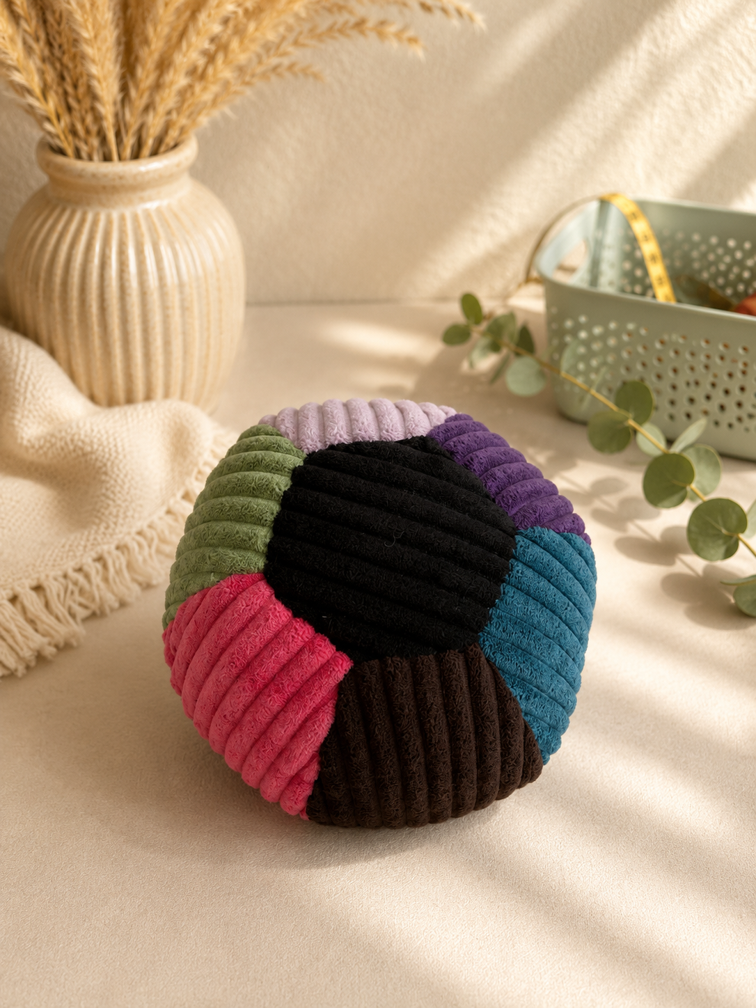 großer Ball aus Cord flieder / lila / schwarz / braun / pink / grün / dunkles petrol