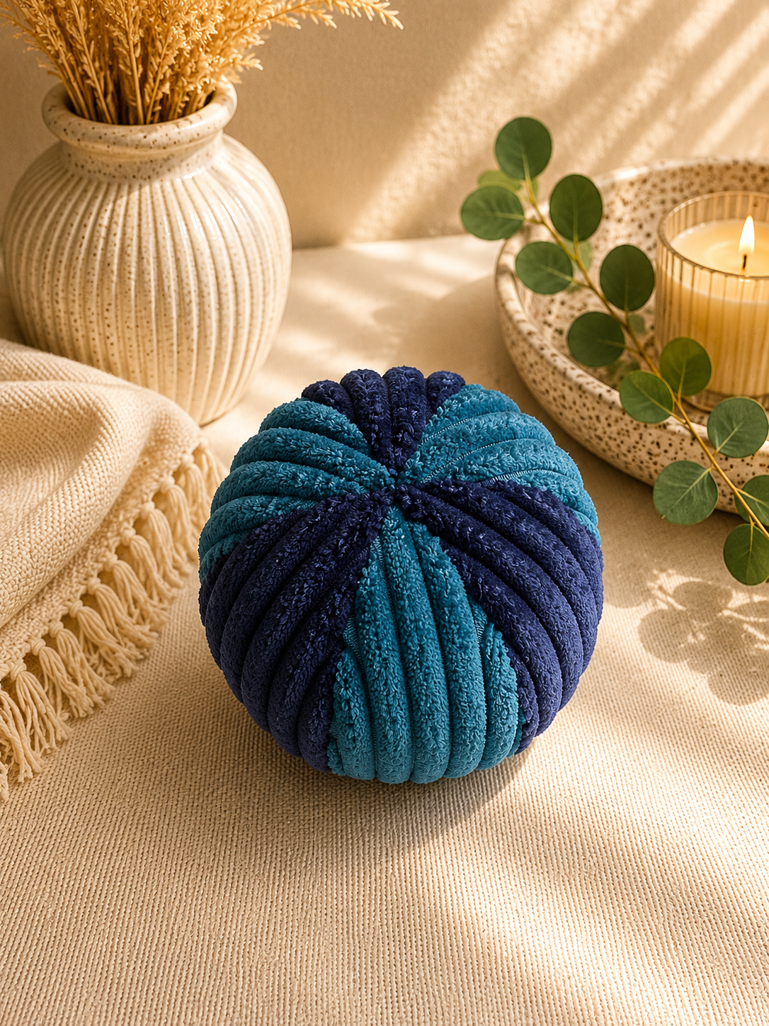 kleiner Ball aus Cord dunkelblau / dunkes petrol