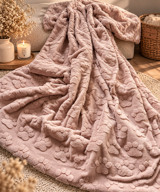 Sofortkauf | XXL Kuscheldecke Wellnessfleece Pfoten altrosa
