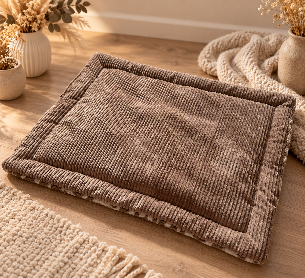 Liegeplatz aus Cord 70 x 90 cm * braun mit Teddy Leo * fertig & direkt verfügbar