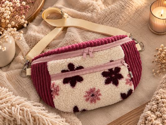 Bauchtasche Teddy kleine Blüten beige