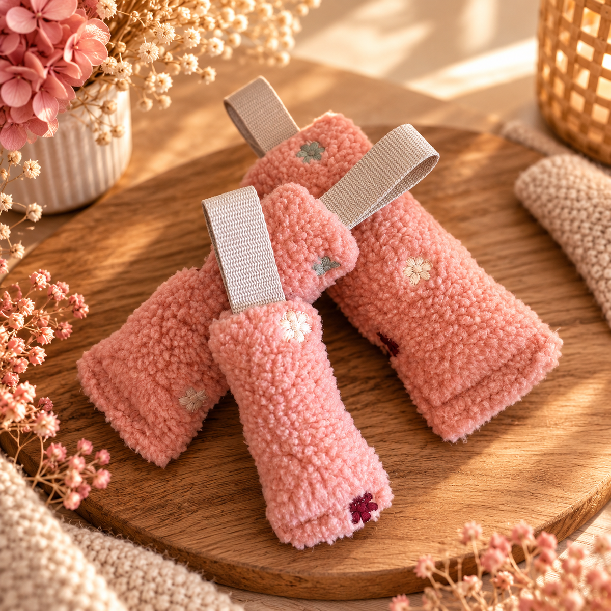 Trainingsdummy aus Teddyplüsch Blüten Altrosa