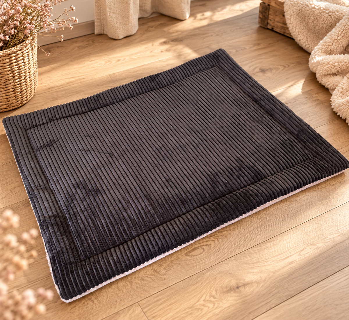 Liegeplatz aus Cord 60 x 80 cm * braun mit Kuschelstoff rosa * fertig & direkt verfügbar