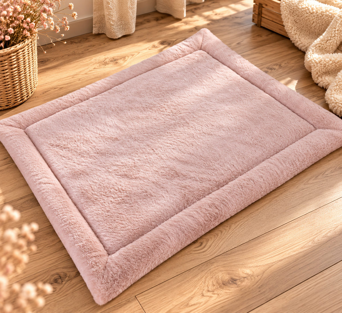 Liegeplatz aus Cord 60 x 80 cm * braun mit Kuschelstoff rosa * fertig & direkt verfügbar