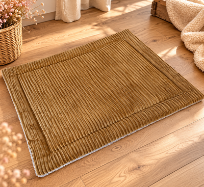 Liegeplatz aus Cord 50 x 60 cm * senfgelb mit Fellimitat braun * fertig & direkt verfügbar
