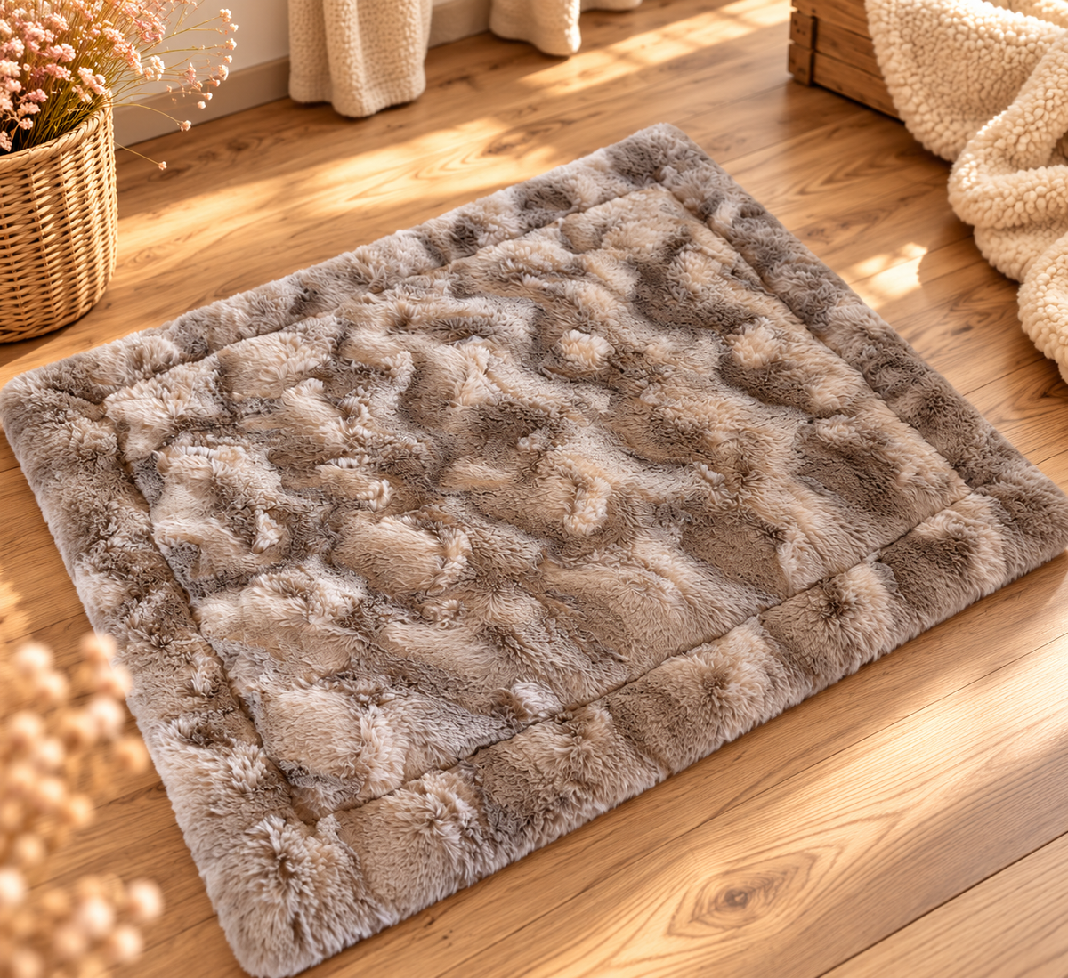 Liegeplatz aus Cord 50 x 60 cm * senfgelb mit Fellimitat braun * fertig & direkt verfügbar
