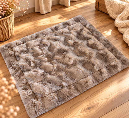 Liegeplatz aus Cord 50 x 60 cm * senfgelb mit Fellimitat braun * fertig & direkt verfügbar