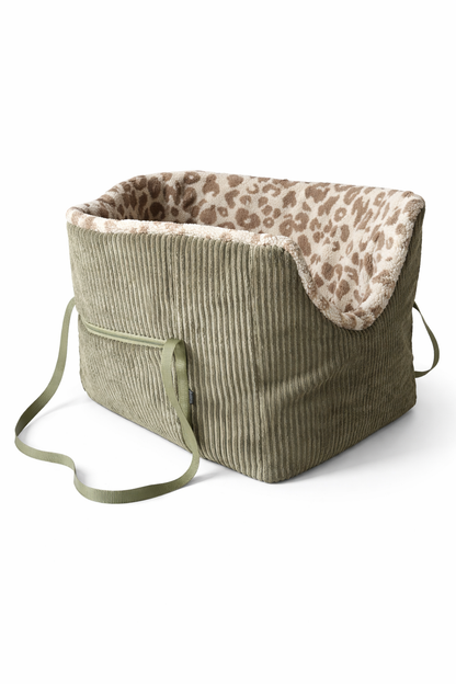 Sofortkauf | tragbares körbchen Cord oliv mit Teddy Leo beige 50 x 50 x 70 cm (Unikat)