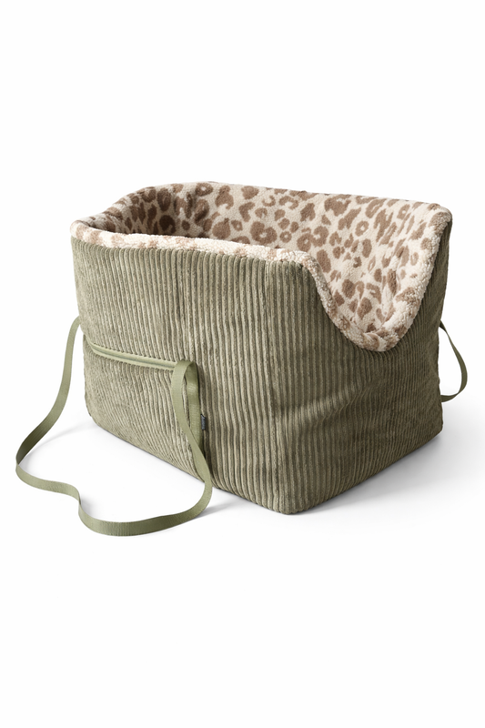 Sofortkauf | tragbares körbchen Cord oliv mit Teddy Leo beige 50 x 50 x 70 cm (Unikat)